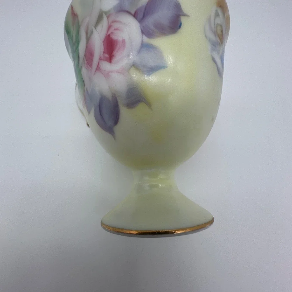 Lefton China Hand Painted Rose Teacup and Saucer Set CY222 Pink Yellow Gold Trim